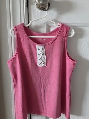 kidpik Pink Sleeveless Tank with White Lace-Up Placket